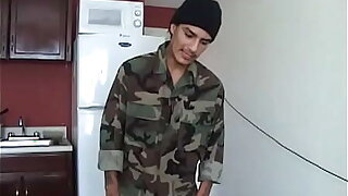 Latino gay Soldier playing with his dick