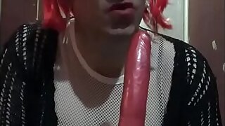 bisexual crossdresser mark wright fucks a dildo on a stick then sucks it clean wishing it was your cock instead of this rubber one